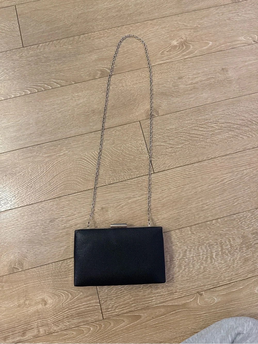 Sondra Roberts Black Snakeskin Embossed Hardcase Clutch